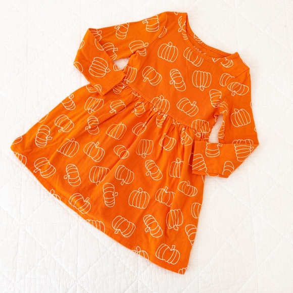 Cat & Jack Other - 4T Cat & Jack Kids Orange Pumpkin Print Casual Long Sleeve Dress
